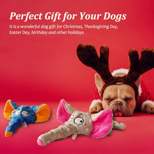 ZENVALY Hundespielzeug, Quietschende Spielzeug für Hund Quietschspielzeug, Hundespielzeug ohne Füllung, Plüschtier Hund Plüsch Sicher Kauspielzeug für Welpen Kleine Mittel Hunde, Elefant Hellblau