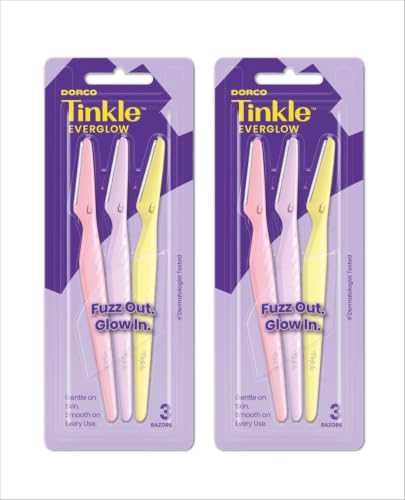 Tinkle Dermaplaning Tool 6ct Dermaplane Razor for Women Safe and Easy Peach Fuzz Remover Eyebrow Trimmer with Protective Cover (2 Packs of 3) Stocking Stuffers