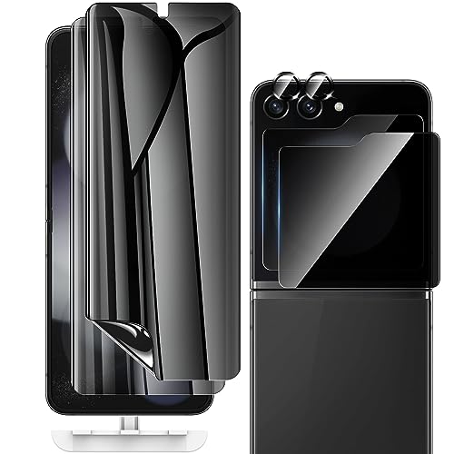 WYQLTD [2 Sets 6 Pack] for Samsung Galaxy Z Flip 5 Privacy Screen Protector Internal Anti-Spy Film + Outer Privacy Glass Screen Protector + Metal Camera Lens Protector Anti-Scratch Anti-Spy