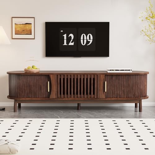 Mueble bajo para TV de 165 x 39,5 x 46 cm, marrón retro, con puertas correderas, puerta abatible, decoración de madera hueca, 5 patas de apoyo, armario para TV de hasta 65 pulgadas, mueble para
