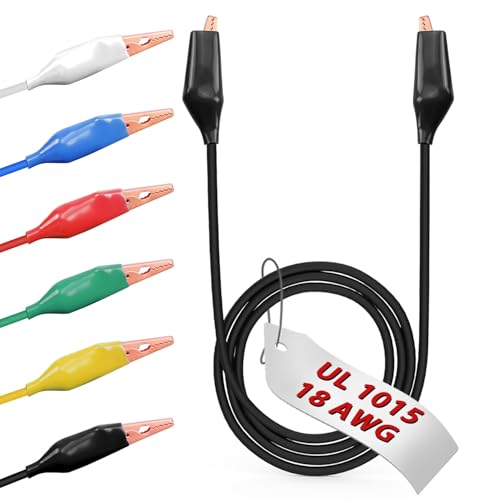 Image of Copper Clips 6pcs /20in. Alligator Clips Electrical with Wires UL1015 /18AWG, 6 Colors Jumper Test Leads Set, 1.77in. Clips Soldered with Wires