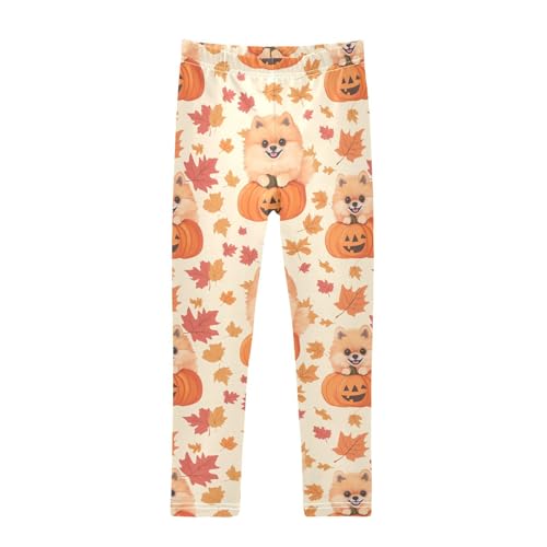 Puppy and Leaves Girls Leggings,Workout Leggings for Girls Toddler Athletic Leggings Size for 3-10T