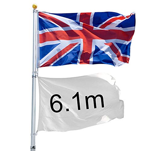 Yeshom Reasejoy 20ft Aluminum Telescopic Flag Pole 6.1m Flagpole Kit with UK Union Jack England Flag Fly 2 Flags Outdoor Garden
