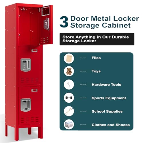 Image of BUTISOW Metal Lockers - 66 inch Height Steel Lockers for Employees with 3 Door Storage Locker with Card Slot for Employees Gym School Home Office Garage - Assembly Required