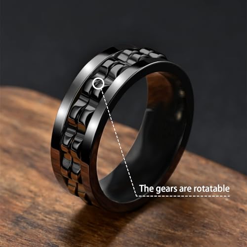 Irikdescia Fidget Ring, Stressabbau und Anti-Angst-Ringe, 8 mm, Polierte Schwere Zappelringe, Modeaccessoires, Geschenk für Männer und Frauen (Schwarz) – 59,5 mm
