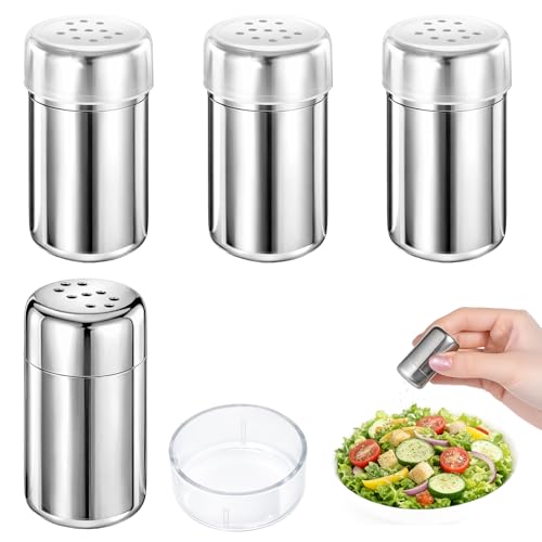 4 Stück 5ml Salzstreuer Klein mit Deckel, Mini Salzstreuer für Unterwegs, Edelstahl Salz, Gewürzflaschen Reise, Salz und Pfefferstreuer für Camping Restaurants und Grill im Freien