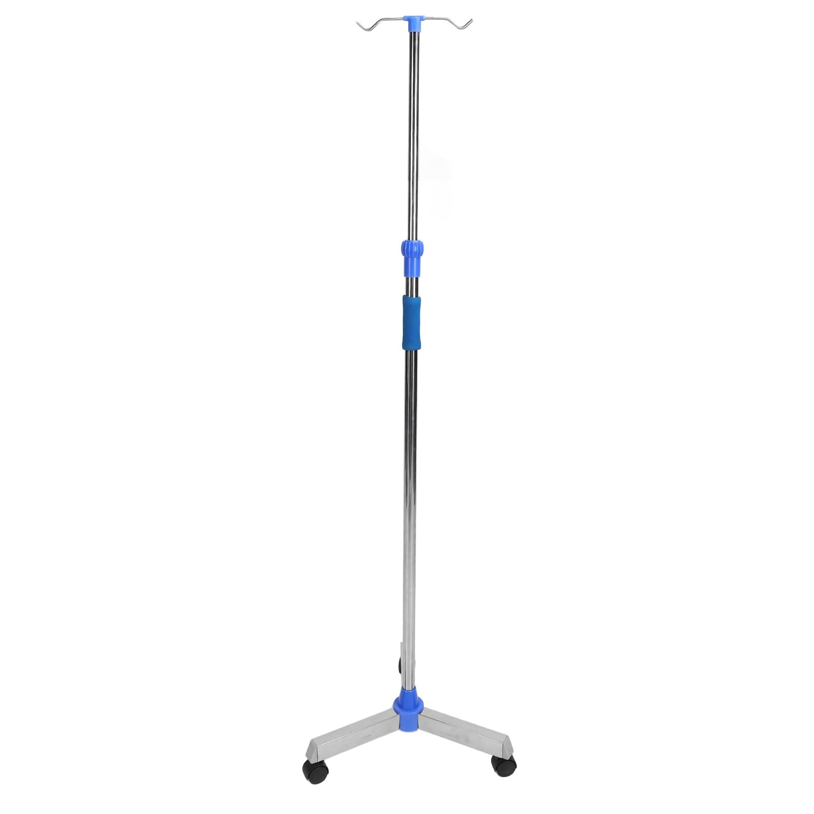 Asta portaflebo Altezza regolabile Base pavimento Base triangolare in acciaio inossidabile con ruote Asta spessa 2 ganci Supporto per sacca portaflebo per clinica domestica