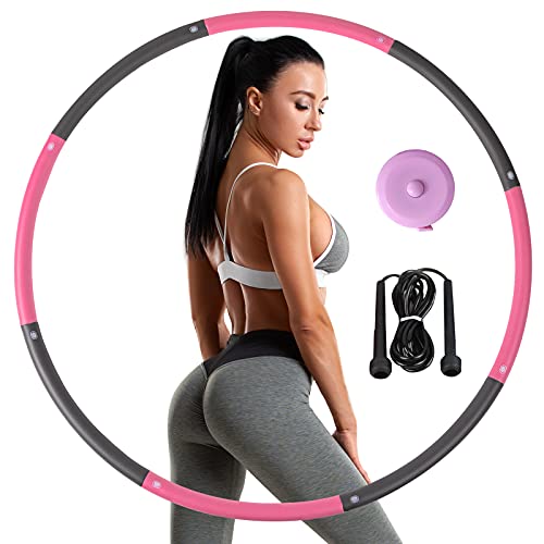 liberry Weighted Exercise Hoop for Adults, 8 Sections 2lb Fitness Hoop, Detachable and Weight Adjustable Workout Hoop, Professional Foam Padded Weighted Hoop for Women (Pink)