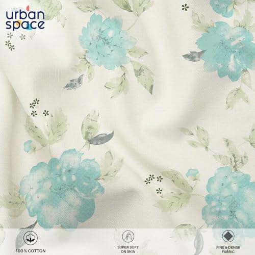 Image of Urban Space Serene 100% Cotton Bedsheet for Double Bed, Floral Queen Size Bed Sheet with 2 Pillow Covers (88 x 100 Inches, Sapphire Soft Aqua)
