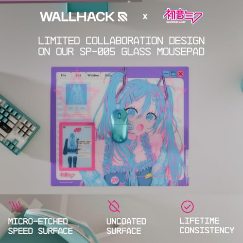 Image of Wallhack x Hatsune Miku SP-005 Glass Gaming Mouse Pad, Large | Speed Surface, Esports Mousepad With Smooth Low-Friction Glide, Tempered Glass, Ergonomic Low Profile, Carry Case Included
