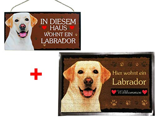 LifeStyle-Kreativ Set Fußmatte + Türschild Labrador weiß, Fußabtreter, Türmatte, Türvorleger Hunde Cover