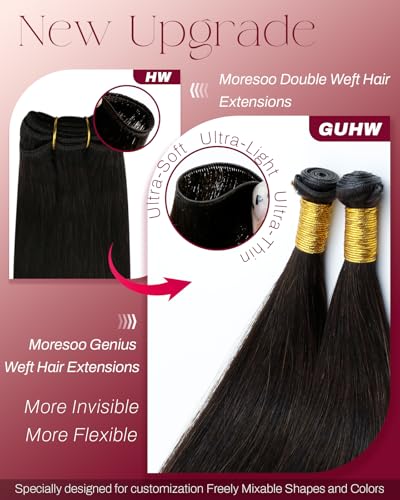 Image of Moresoo Genius Weft Sew in Human Hair Extensions, Dark Brown, 20 Inch 60g | Remy human hair with flowing layers and soft touch, ideal for weddings, photoshoots and elegant styles