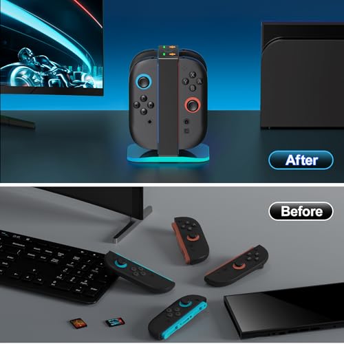 Image of Mocagen Controller Charger for Nintendo Switch 2, Magnetic 4 in 1 Joy-Con Holder, Dynamic Light, Fast 2H Charge Compatible with Switch 2 Joy Con Charger Station Accessories