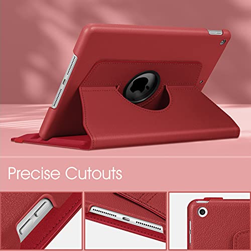 Image of Fintie Rotating Case for iPad 9th Generation (2021) / 8th Generation (2020) / 7th Gen (2019) 10.2 Inch - 360 Degree Rotating Stand Cover with Pencil Holder, Auto Wake Sleep, Poppy Red