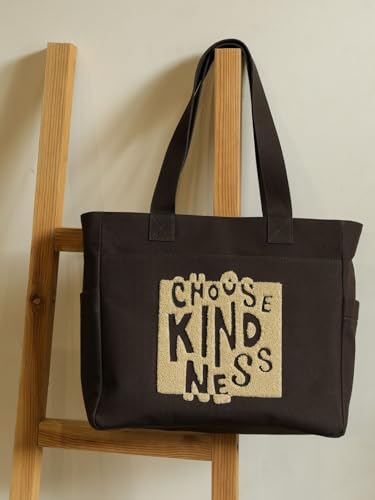 Image of TSANTA U Shaped Canvas Tote Bag, 35.56x33.02 cm with 10.8 cm Gusset, Cotton, Zipper Closure, Laptop Compartment