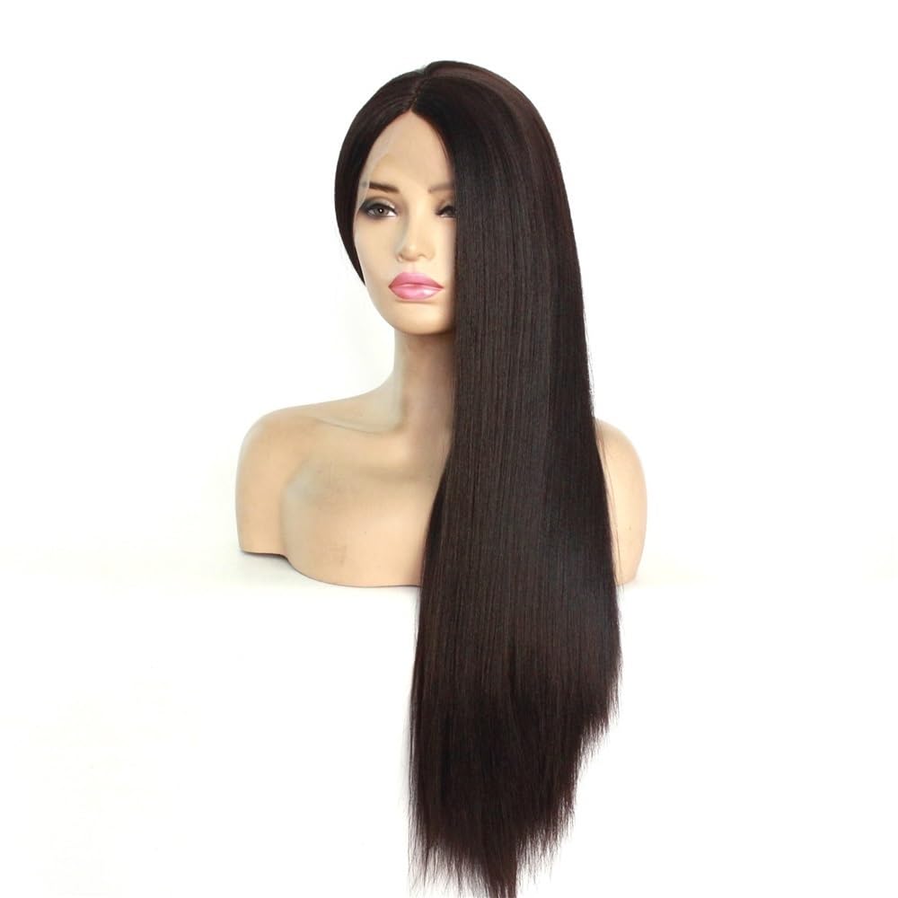 Ciemnobrązowa syntetyczna peruka 13 x 3 HD Lace Front dla kobiet, naturalny wygląd