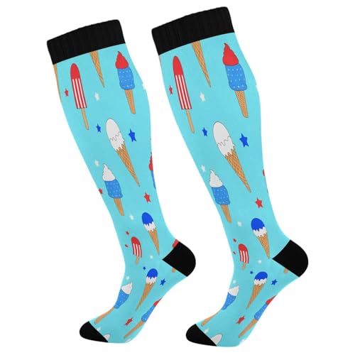 CZXW 1 Pair American Flag Ice Cream Compression Socks 20-30mmHg Knee High Women Socks Tube Athletic Stockings for Men Sport Soccer Running Cycling Medical Nurse Winter Travel