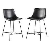 Walker Edison Xuma Modern Faux Leather Armless Low Back Counter Stool, Set of 2, Black