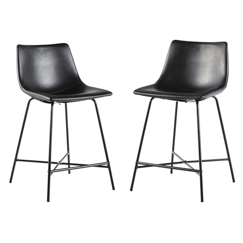 Walker Edison Xuma Modern Faux Leather Armless Low Back Counter Stool, Set of 2, Black by Walker Edison - Used condition - US$64.80