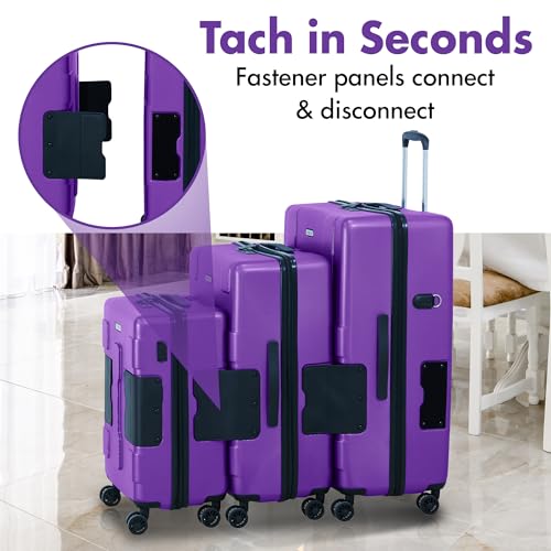 Tach V3.1 Hard Shell 3 Piece Luggage Set - 20, 24 & 28 inch Luggage | Carry On, Medium & Large Checked Suitcases | Patented Built-In Connecting System | Rolling Suitcase Links 9 Bags (Purple)2
