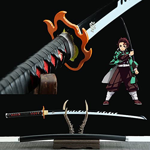 Yongli Sword Demon Slayer Sword Kimetsu no Yaiba Japanese Anime Kamado Tanjirou Kochou Shinobu Cosplay Replica Sword Game Carbon Steel (Kamado Tanjirou-Handmade II)