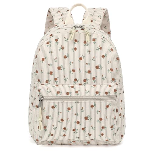 Image of Corduroy Womens Mini Backpack Girls Small Backpack Purse Fashion Casual Daypack School Bookbag (Flowers Brown)