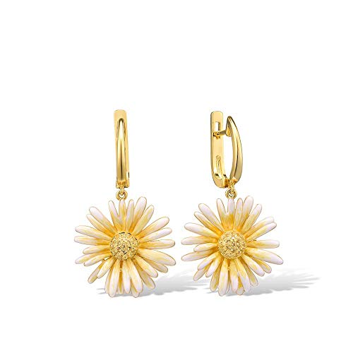 Boucles d'oreilles fleurs de marguerite jaune en argent cadeau femme poétique