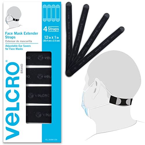 VELCRO® Marca | Correas extensoras de máscara facial | Protectores de oídos cómodos y ajustables | Negro | 30,4 cm x 2,5 cm | Juego de 4