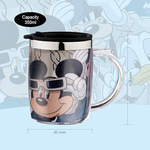 Image of Ski Homeware Double Wall Inner Stainless Steel Tea,Coffee, Milk Mug With Handle And Lid For Kids Cherry Mug (Mickey Mouse-2) - 350 Ml