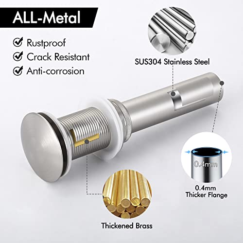 Kes Pop Up Drain Without Overflow For Vessel Sink, Bathroom Sink Stopper With Detachable Hair Catcher, Brushed Nickel, All Metal Rustproof 304 Stainless Steel & Brass, S2018D-Bn #TOP4