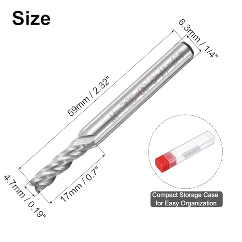 Image of uxcell 4.7mm Cutting Dia 6.3mm Straight Shank 4 Spiral Flutes Cutter Tool HSS-AL End Mill Bit 4pcs CNC Cutter Router Bits Spiral Milling Cutter Tool for Wood PVC MDF Engraving
