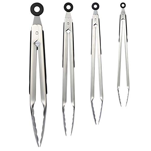 rainday Stainless Steel Kitchen Tongs, 4PCS Multifunction Cooking Tongs BBQ Tools,Kitchen Utensil Sets for Bake, Barbecue, Cooking, 9 Inch, 12 Inch, 14 Inch, 16 Inch