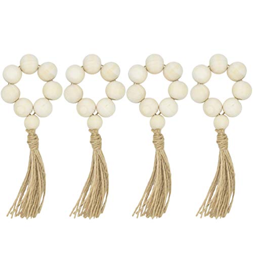 BESPORTBLE 4PCS Tassels Wooden Bead Handmade Napkin Buckles Napkin Rings Tassel for Decoration