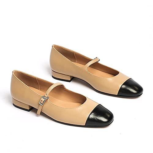 Lutalica W Women's Stylish Closed Cap Toe Matte Leather Two-Tone Instep Strap Ballet Flats Office Lady Comfort Round Toe Dress Mary Jane Flat Pumps Shoes2