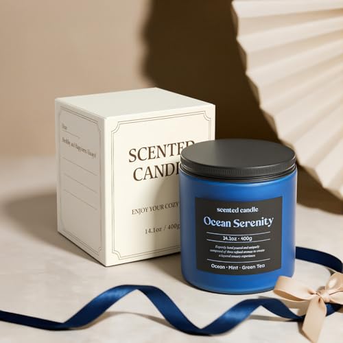 Image of CHILLFLAME Scented Candles, 14.1 oz Scented Candles for Home, 2 Wicks Blended Scents Aromatherapy Candles for Women and Men, Birthday Gifts for Women (Ocean+Mint+Green Tea)