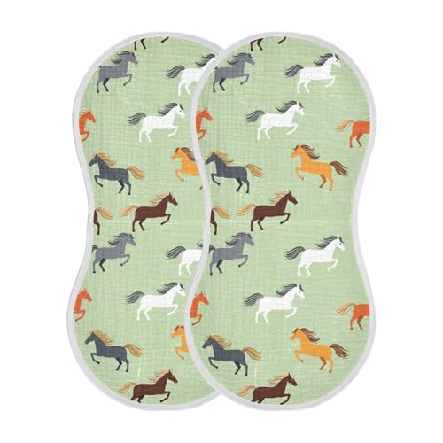 2 Pack Muslin Burp Cloths Horse Light Green Cotton Baby Burp Cloths Extra Absorbent and Soft Spit Up Rags for Newborn Babies, Large 22