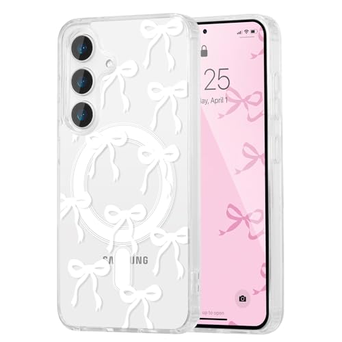 UEEBAI Magnetisch Hülle für Samsung Galaxy A54 5G, Niedliche Silikon Tansparent Handyhülle mit Schleife Schutzhülle mit ...