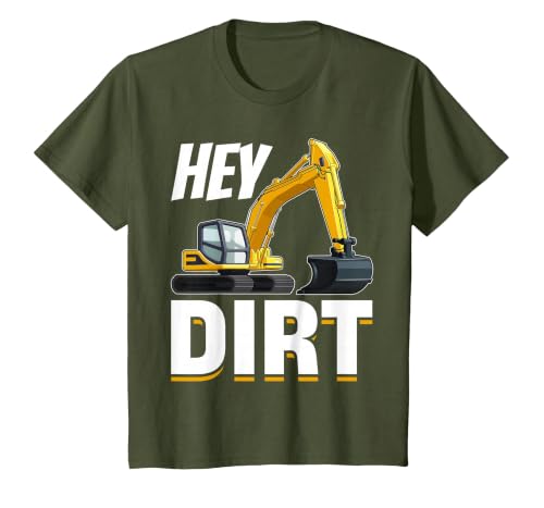 Excavator Construction - Hey Dirt! T-Shirt, Youth, Olive Green, X-Small