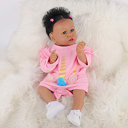 Image of HOOMAI Reborn Baby Black Dolls African American Lifelike Silicone Doll Realistic 22.8 Inch with Cloth Body Birthday Gift Set for Ages 3+