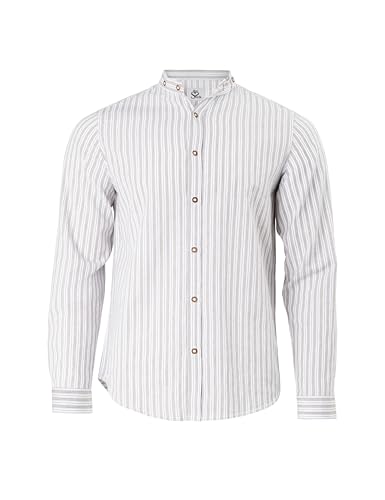 HerzSticht Herren Trachtenhemd (Modell: Geigelstein) Weiß Khaki XL