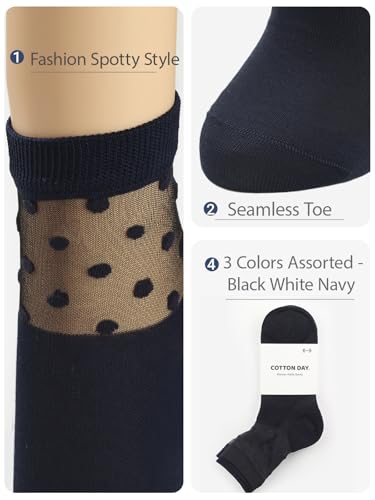 COTTON DAY Womens Summer Fashion Thin Light Weight Half Sheer Tulle Ankle Socks3