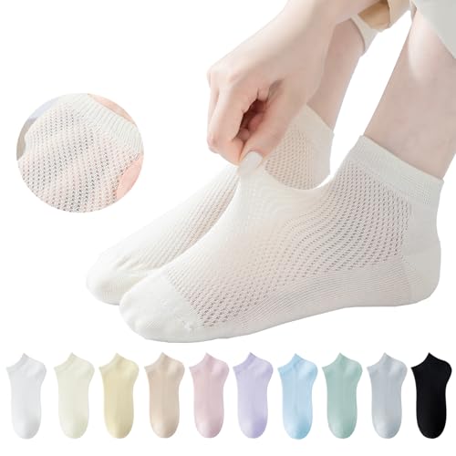 جوارب شبكية قطنية قابلة للتنفس من infino® للنساء - 10 أزواج، خفيفة ومريحة لفصلي الربيع والصيف، أسود