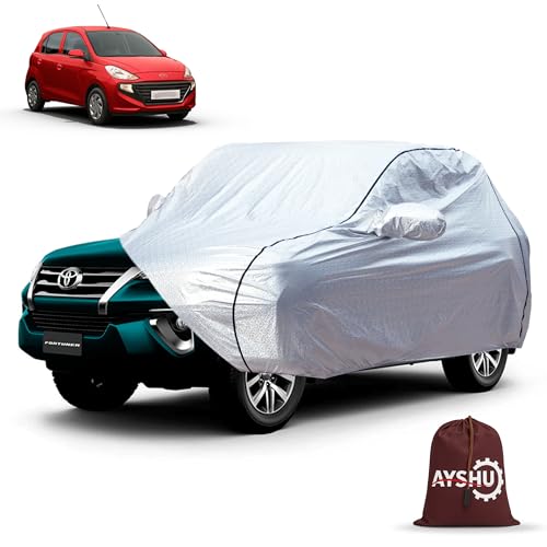 Image of AYSHU Waterproof Car Cover Compatible with Hyundai Santro | Mirror & Antenna Pocket | Anti-Scratch Soft Cotton Inner Layer | Triple Stitched | Heat Resistant Metallic Silver | All-Weather Protection
