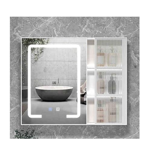 Wandmontierter Badezimmer-Spiegelschrank mit LED-Licht, verstellbare Ablagen, weißes Finish, 70 cm, stilvolle Aufbewahrungslösung für organisierte Räume