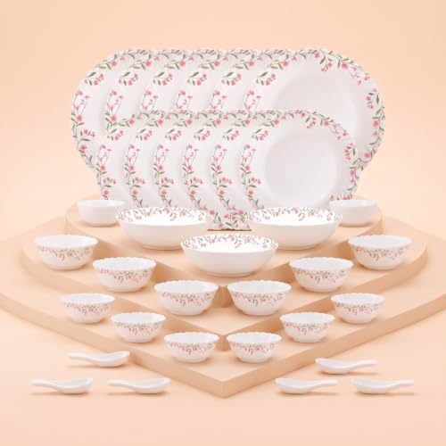 Image of La Opala Novo Opalware Dinner Set, 35 Pcs for Family of 6, Spring Meadows