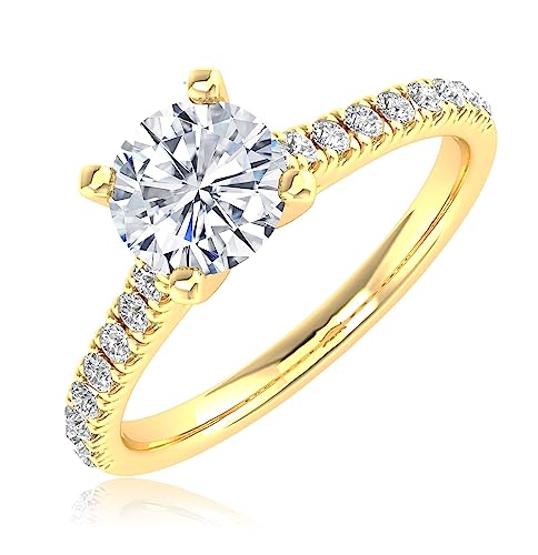 2.0 Carat t.w. LAB GROWN Round Cut Diamond Prong Set Solitaire Diamond Engagement Ring Band in 14K Yellow Gold (E-F Color VS1-VS2 Clarity)