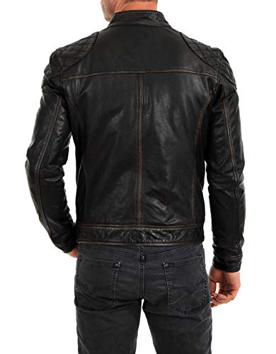 Image of 100% Leather Jacket for Men - Round Collar Slim Fit - Moto, Bomber, Biker Winter Casual Wear