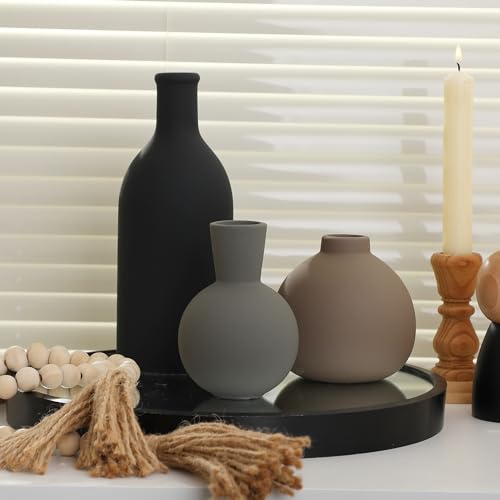 Ooit US-V001-3P Ceramic Vase Set Of 3, Vases Home Decor Rustic Vase Farmhouse Decor Vase Terra Cotta Pottery Vases For Bouquet Pampas Grass Dried Fresh Flowers, Living Room, Kitchen, Bedroom thumb #7
