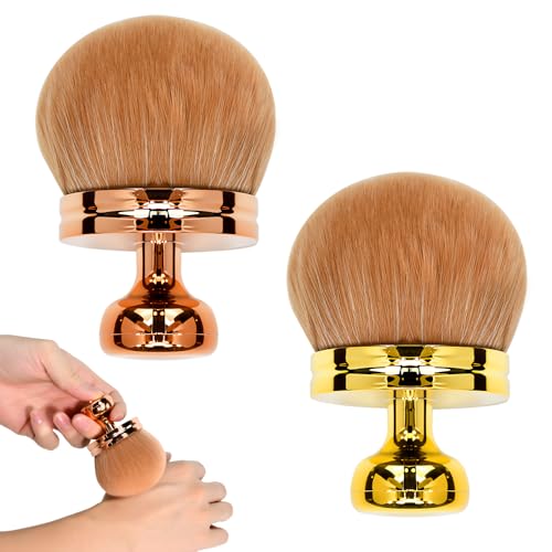 Zuxbolf 2 Brochas Autobronceadora de Cuerpo Grande Brocha de Maquillaje Corporal con Cerdas Mullidas y Suaves y Mango Corto Cepillo para Aplicar Autobronceador Colorete Polvos