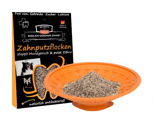QCHEFS & Lickimat Splash mit 1 x Zahnputzflocken- Zahnpflege Hund aus Schleck- Saug Napf fürs Zahnstein Weg Cover